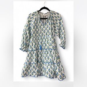 AVARA Blue Floral Tiered Mini Dress 🌸 Boho Cottagecore | Size S